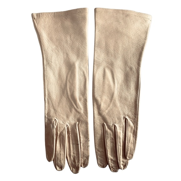 Women’s Beige Leather Gloves Size 7 1/2 Unlined - Picture 2 of 4